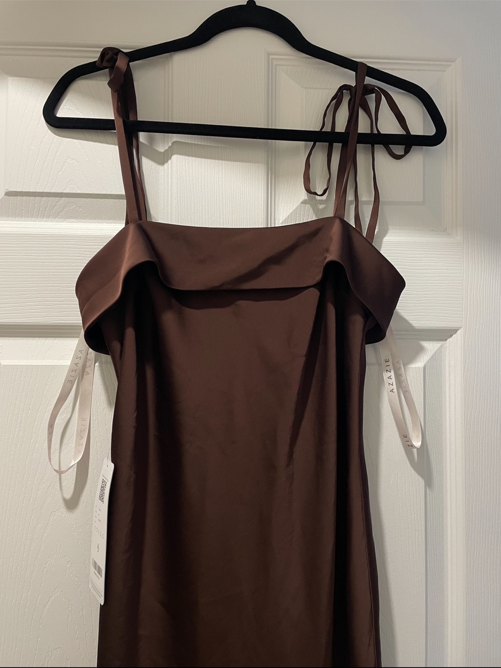 Azazie Ellia - Ganache Stretch Satin Slip Dress with Tie Straps (NWT)